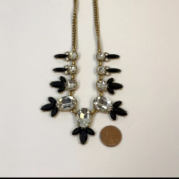Designer J. Crew Gold-Tone Black Rhinestone Curb Link Statement Necklace - Picture 3 of 4